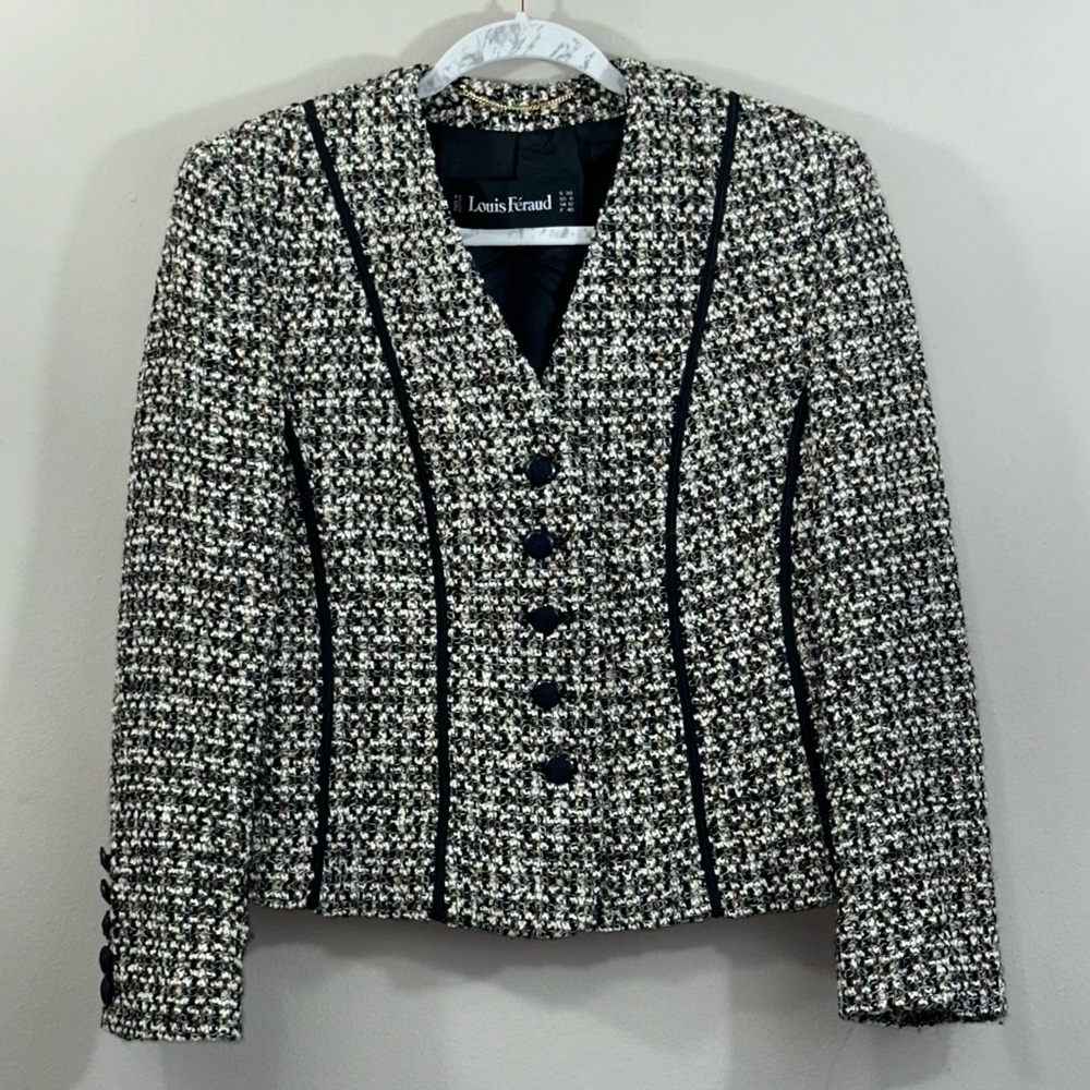 Louis Feraud Tweed Blazer in Black and Cream